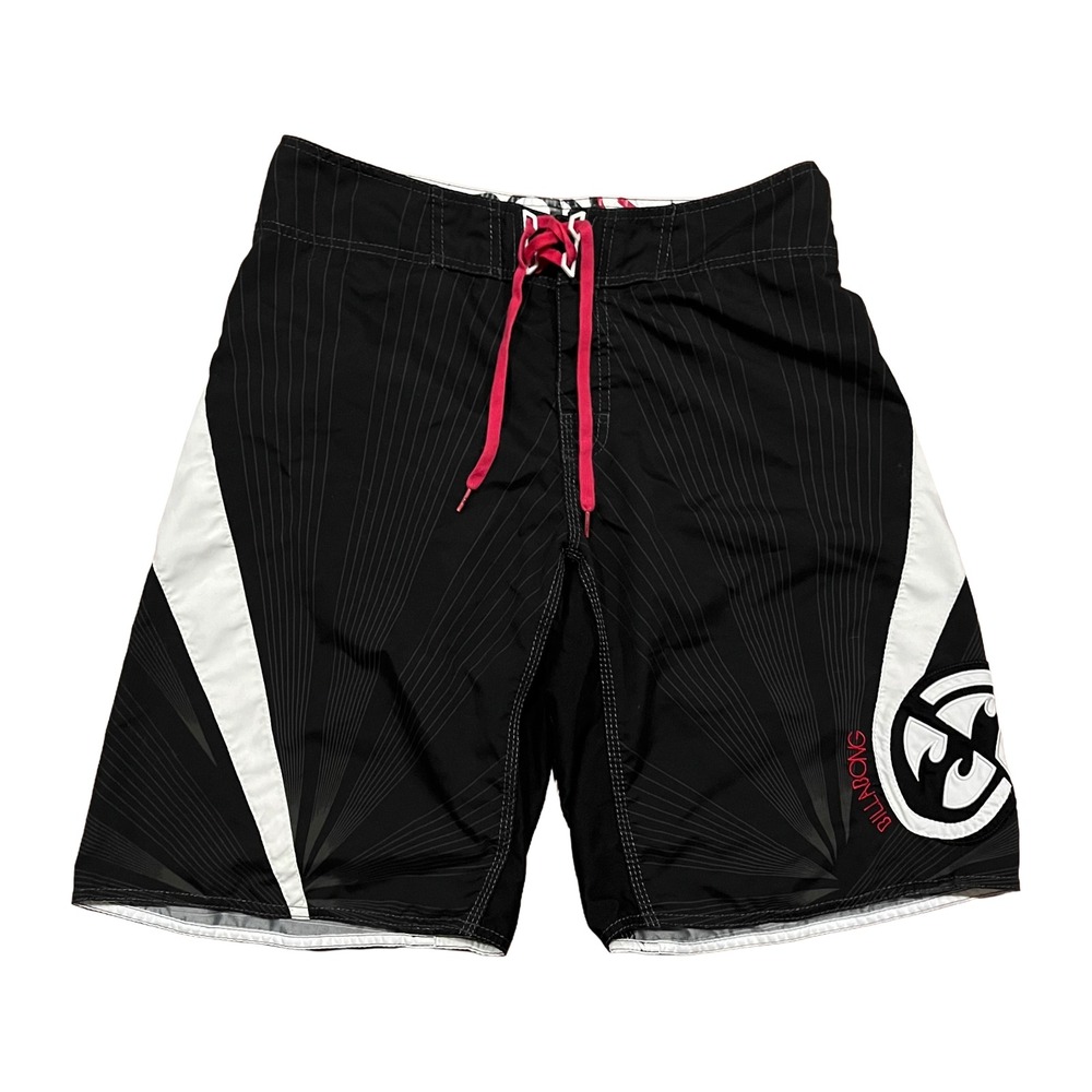 Rare Billabong Andy Irons Board Shorts Black White Stripe Red Drawstring Size 34